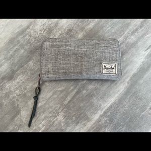 Herschel wallet, heathered grey, approx 7”x3 1/2”